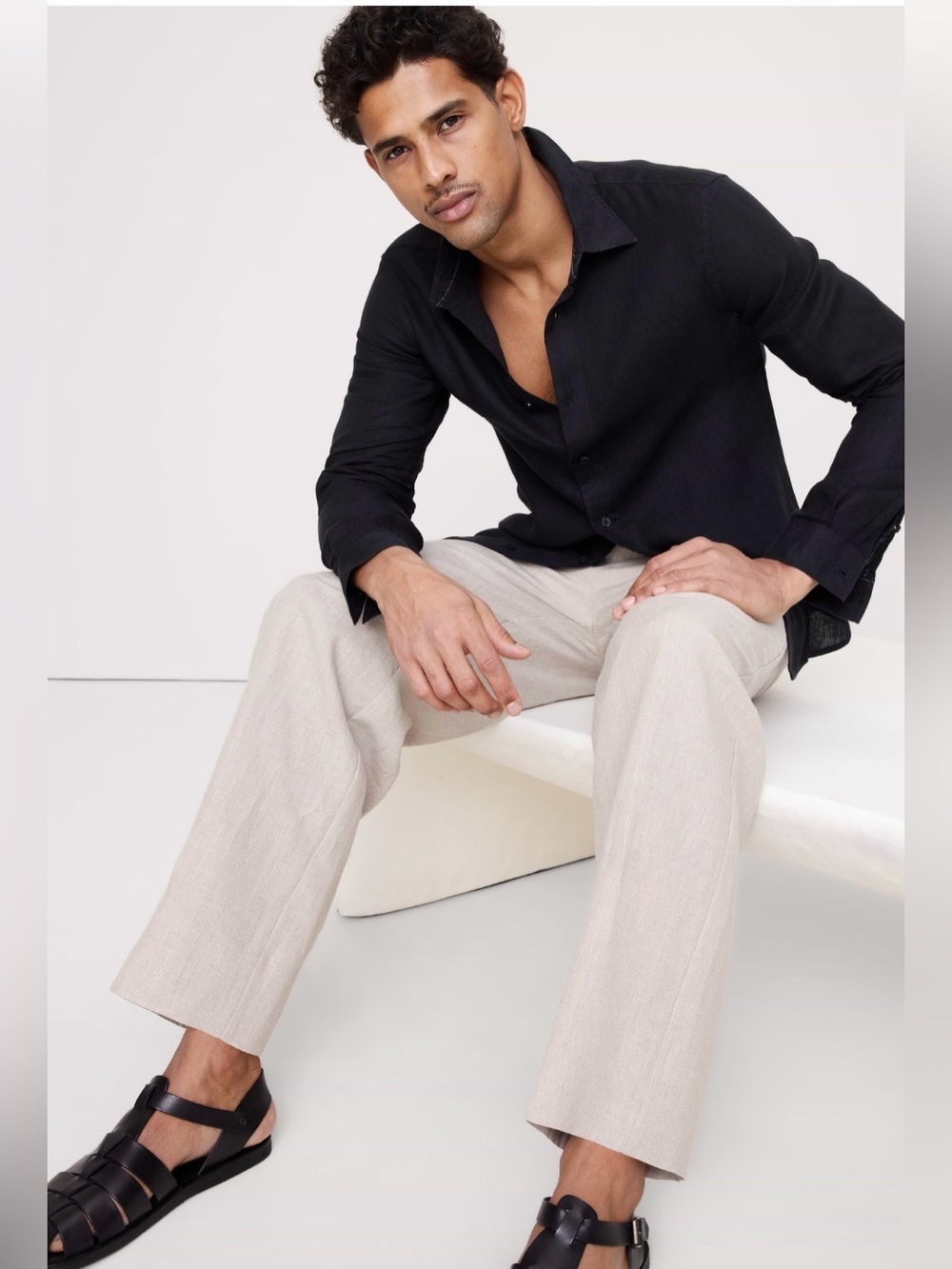 NWT-Banana Republic Black Slim Fit Linen Shirt, Extra Large Tall
